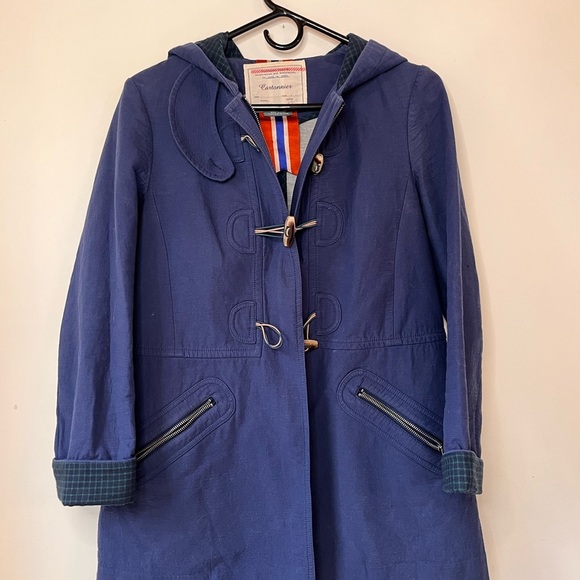ANTHROPOLOGIE CARTONNIER Navy Blue Brown Toggle Hooded Cadet Coat Zip Jacket S - Picture 8 of 13